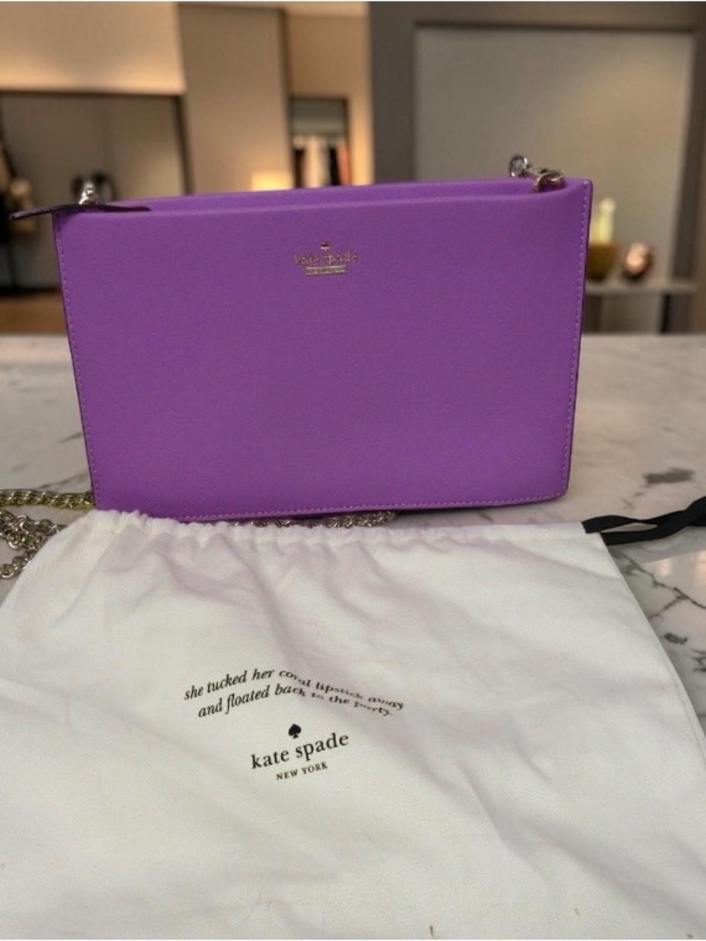 Kate Spade New York Purple Zip Top Chain Crossbody Storybook Dust Bag
